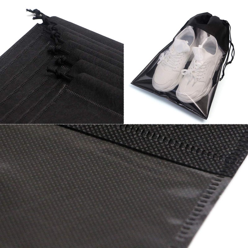 TENABORT 24 Pack Portable Shoe Bags for Travel Large Shoes Pouch Storage Organizer Clear Window with Drawstring for Men and Women Black - Image 5